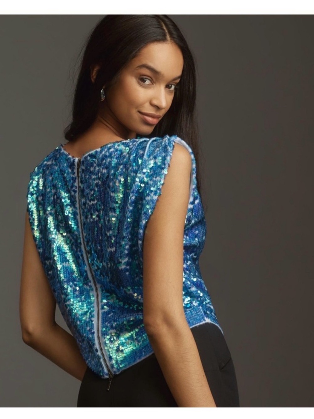 Anthropologie Blue Iridescent Sequin Camisole